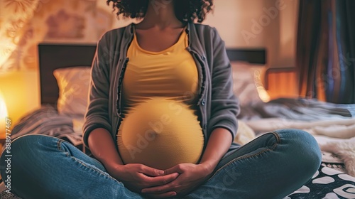 Pregnant woman feeling labor contractions