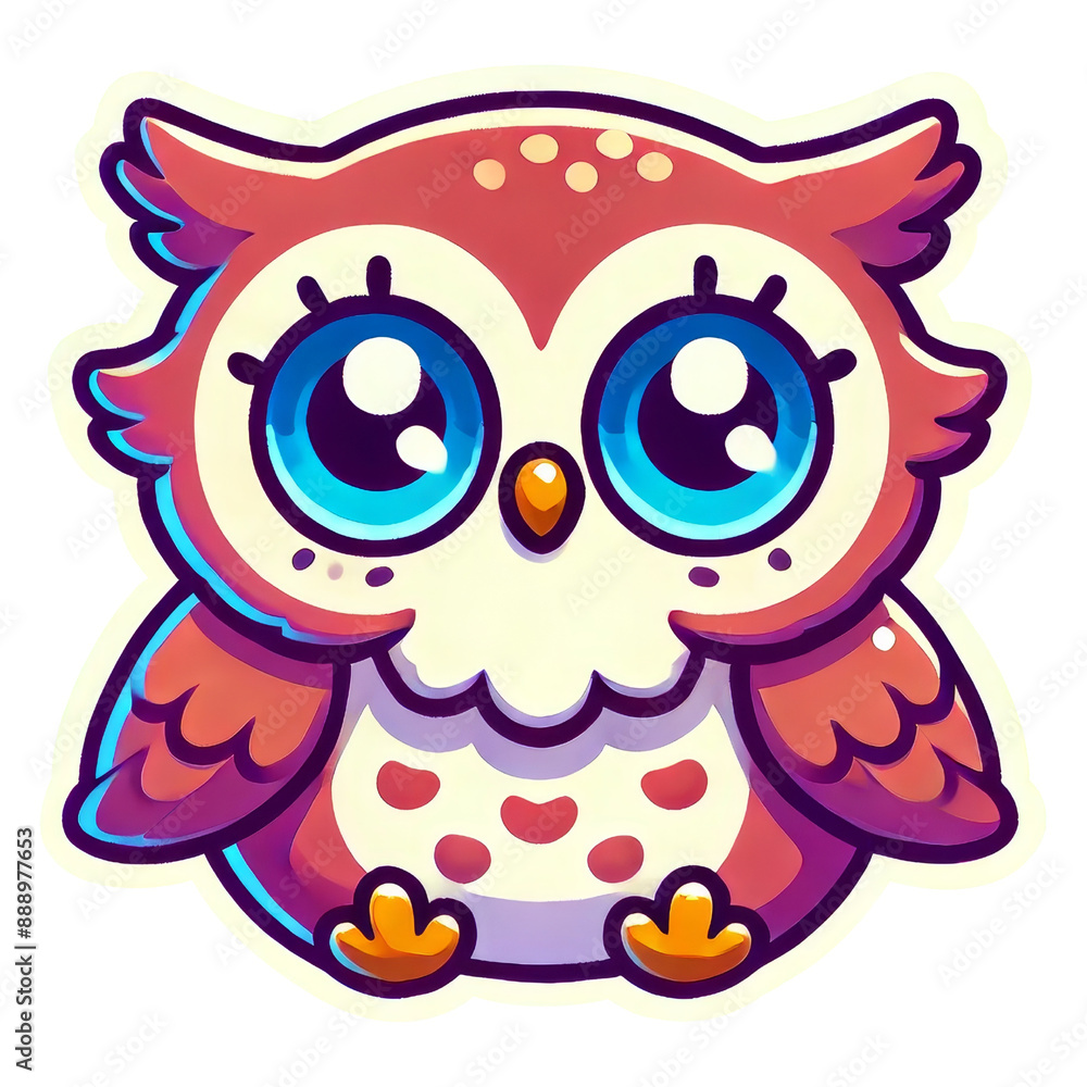 Obraz premium Adorable baby owl sticker with white outline on transparent background clipart