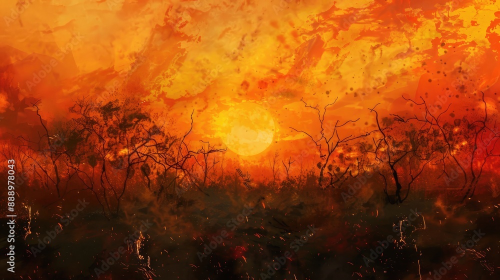 Fototapeta premium Raging bush fire across the horizon