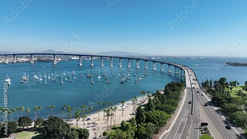 Conorado Bay Bridge At San Diego California United States. Iconic Structure Of Bridge Connecting Landmarks Streets. Town Sky Background Backgrounds Urban. Town Exterior Downtown Famous. photo