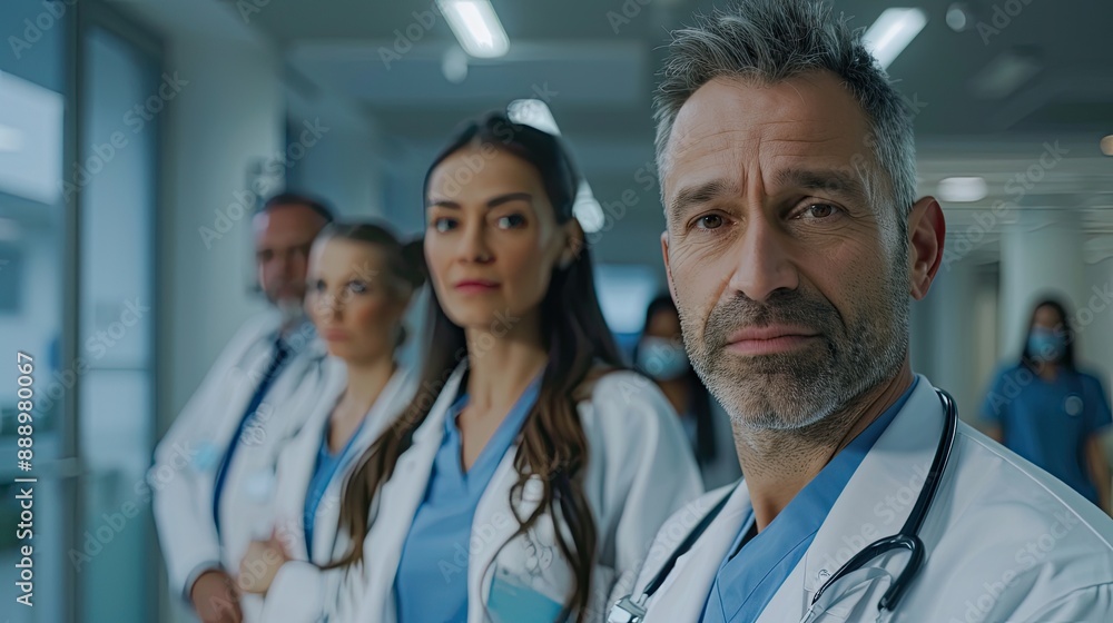 Group of Doctor leading a medical team at the hospital Professional general practitioners expressing positive emotions Group of Doctor leading a medical team at the hospital Professional general practitioners expressing positive emotions