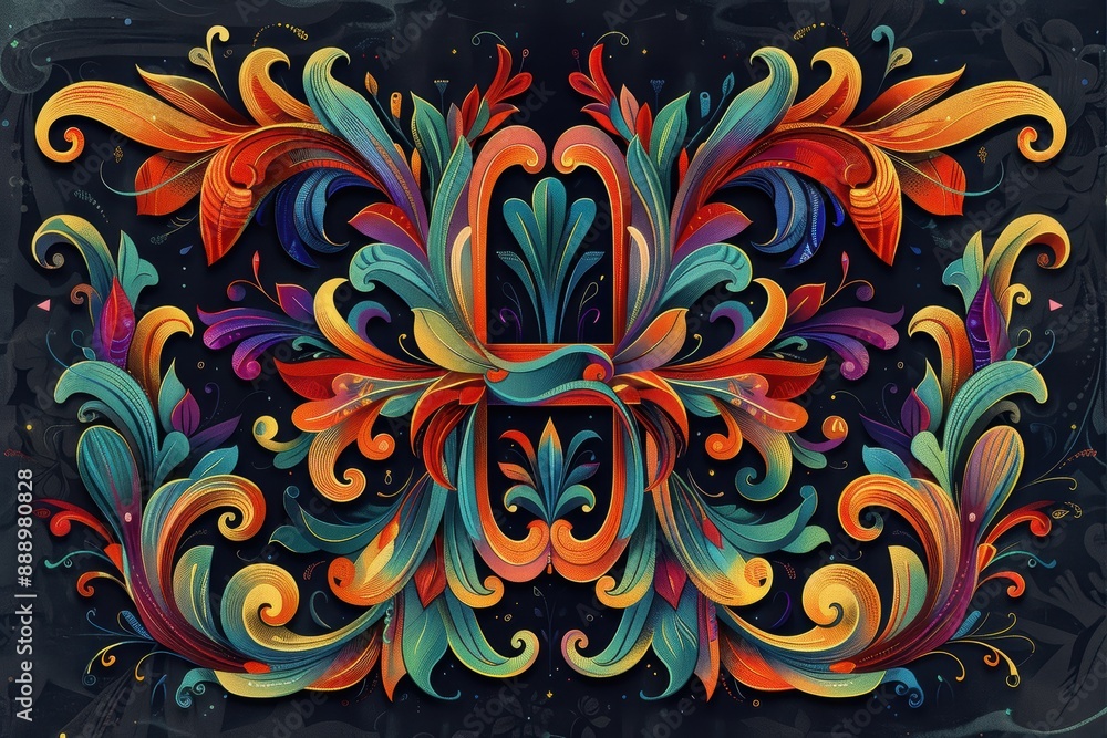 Fototapeta premium An artistic representation of the letter H with intricate patterns and bold colors creating a visually striking illustration perfect for design and typography enthusiasts.