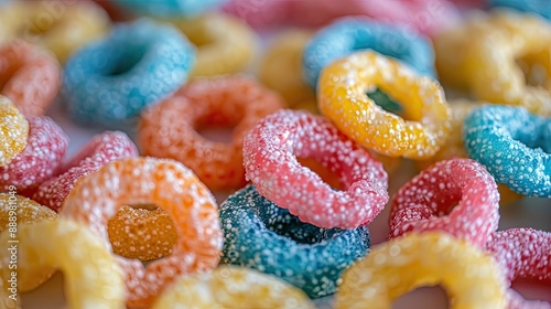 Multicolored corn rings for breakfast on the table photo