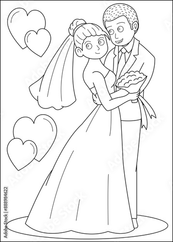 hug love wedding coloring book page