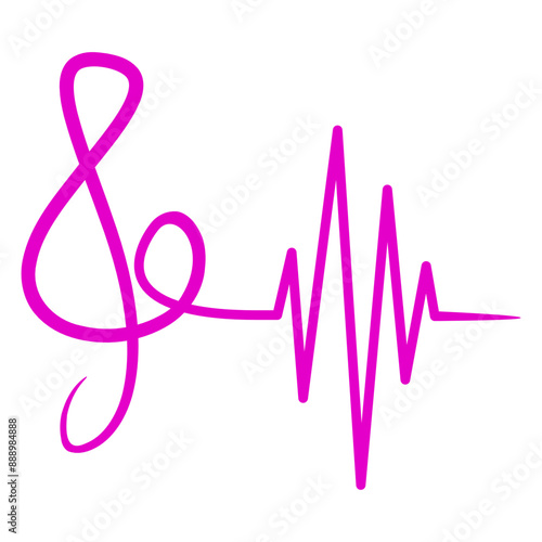 Pink Music Clef Pulse Graph Medicine Heartbeat Frequency ECG Note French Violin Treble Musical Instrument Sound Love Icon Symbol Design	