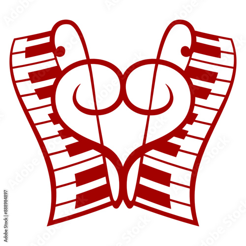 I Love Clef Keyboard Piano Keys Heart Music Note French Violin Treble Musical Instrument Sound Love Icon Symbol Design