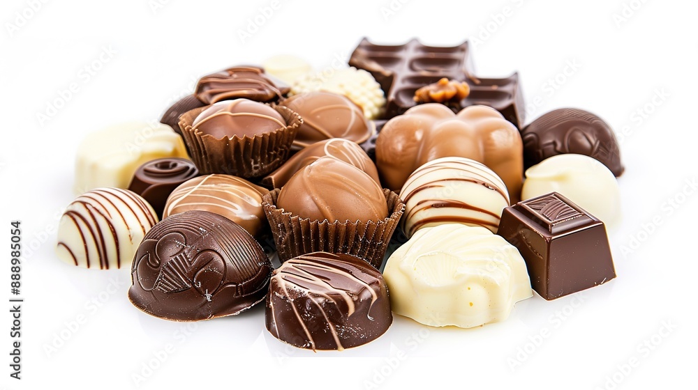 Assortment of Chocolate Candies on White Background Assortment of Chocolate Candies on White Background