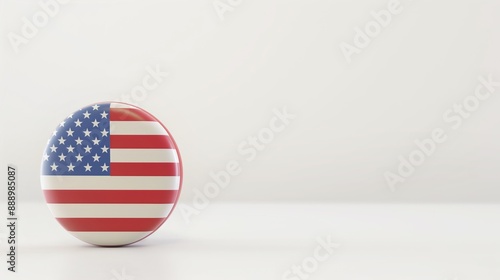 Round USA flag button isolated on white background. 3D rendering for patriotic occasions. Ideal for websites, social media, and print materials.