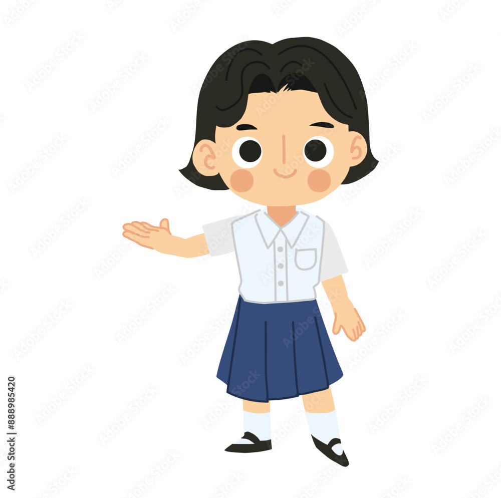 Happy Back to School Cartoon Character. Thai Student Girl Cartoon Character Happy Back to School Cartoon Character. Thai Student Girl Cartoon Character