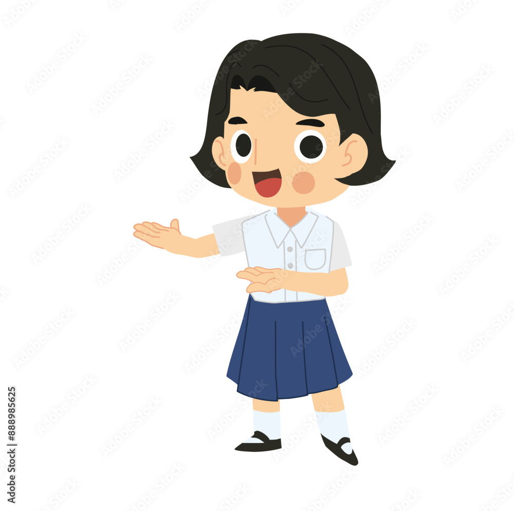 Happy Back to School Cartoon Character. Thai Student Girl Cartoon Character Happy Back to School Cartoon Character. Thai Student Girl Cartoon Character