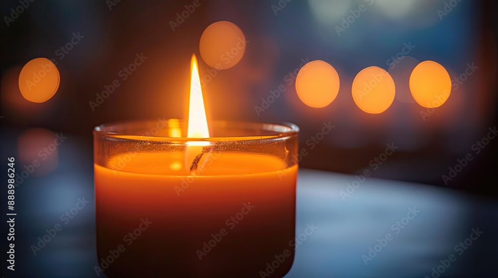 Beautiful close up of a lit candle glowing in the dark Beautiful close up of a lit candle glowing in the dark