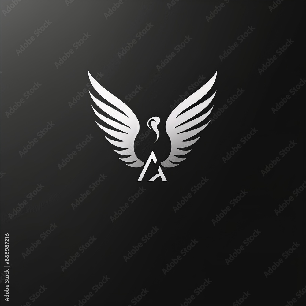 Elegant Bird Logo with Wings and Triangle on Black Background Elegant Bird Logo with Wings and Triangle on Black Background