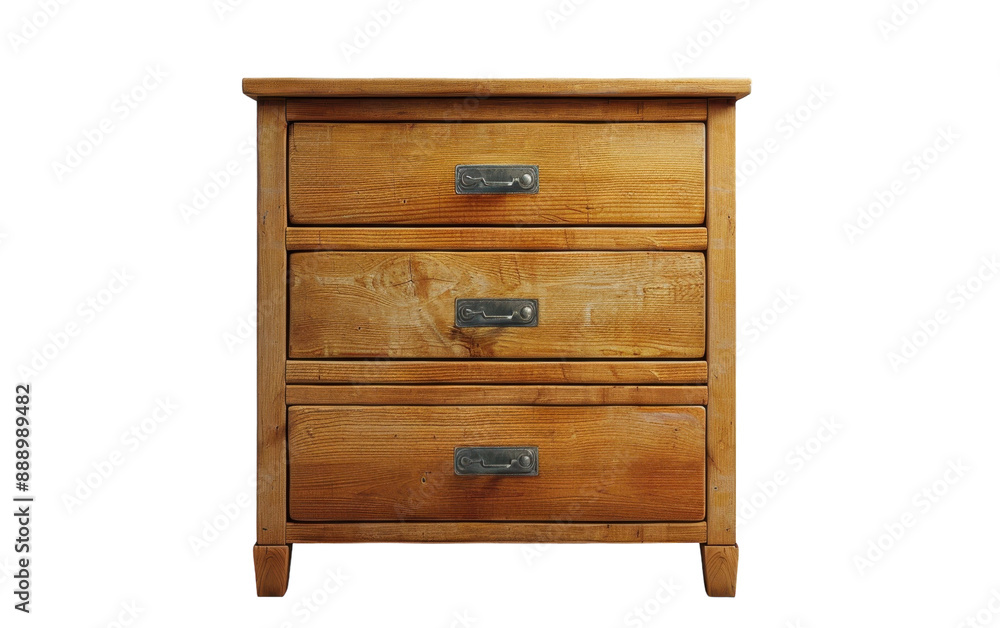 A wooden chest of drawers with three drawers and antique-style hardware A wooden chest of drawers with three drawers and antique-style hardware
