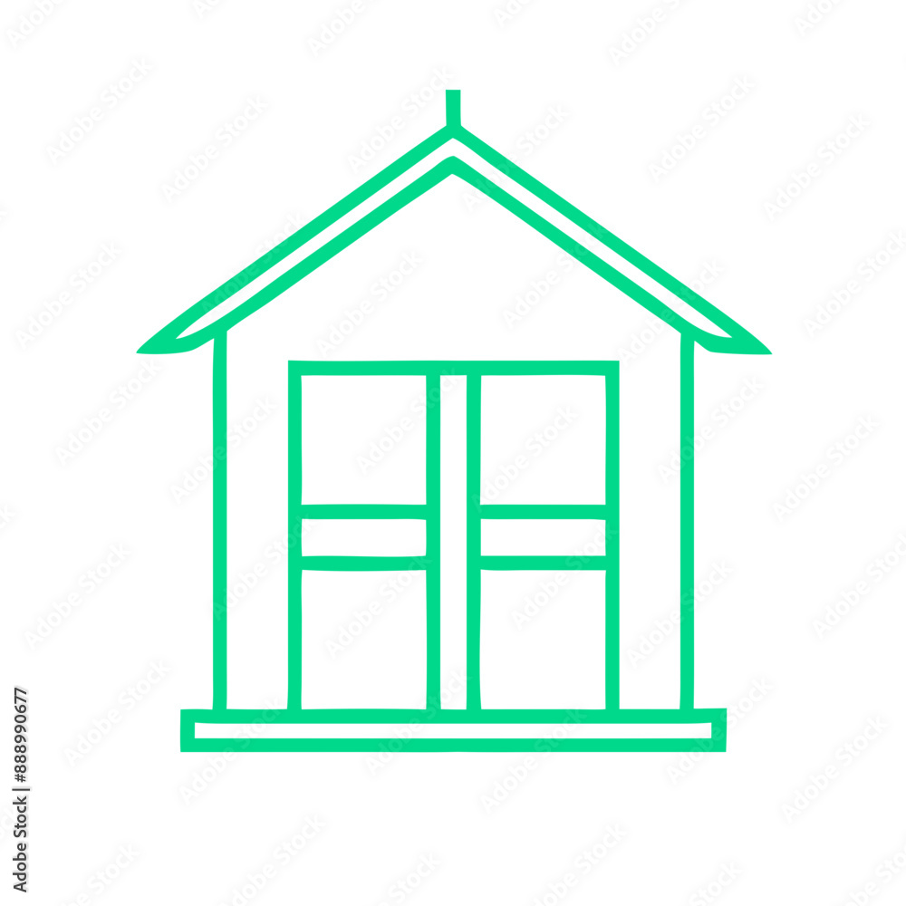 Icon of Green House with Clean Straight Lines and Shapes Icon of Green House with Clean Straight Lines and Shapes