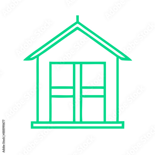 Icon of Green House with Clean Straight Lines and Shapes