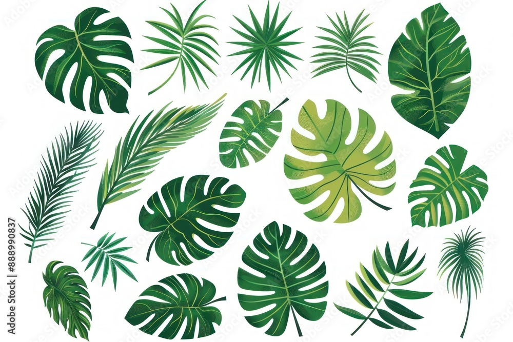 Tropical leaf vector set with monstera and palm plants on a white background, perfect for design projects - Generative ai Tropical leaf vector set with monstera and palm plants on a white background, perfect for design projects - Generative ai