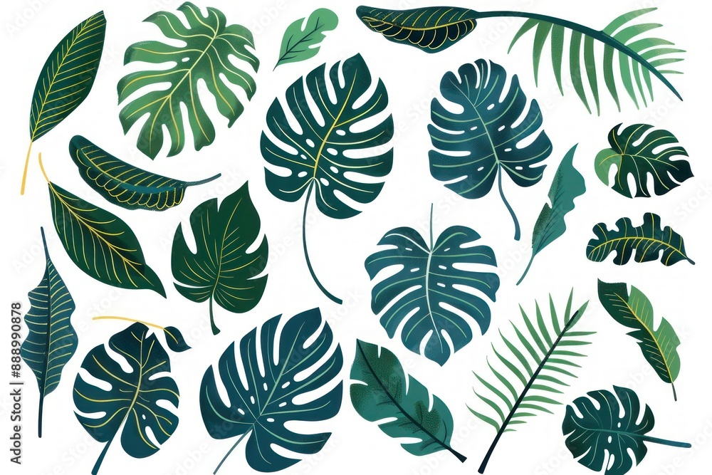 Tropical leaf vector set with monstera and palm plants on a white background, perfect for design projects - Generative ai Tropical leaf vector set with monstera and palm plants on a white background, perfect for design projects - Generative ai