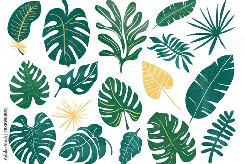 Tropical leaf vector set with monstera and palm plants on a white background, perfect for design projects - Generative ai