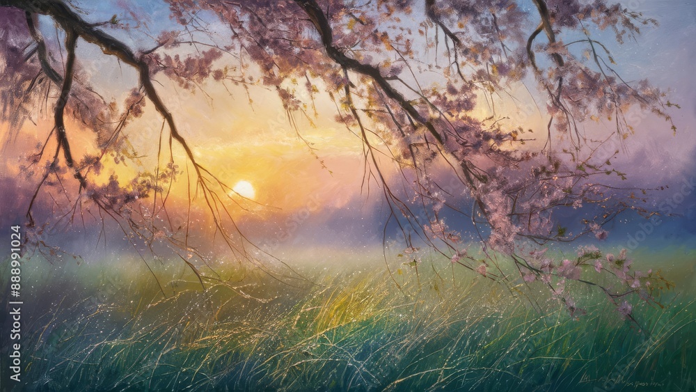 Obraz premium painting captures the serene beauty of a morning scene