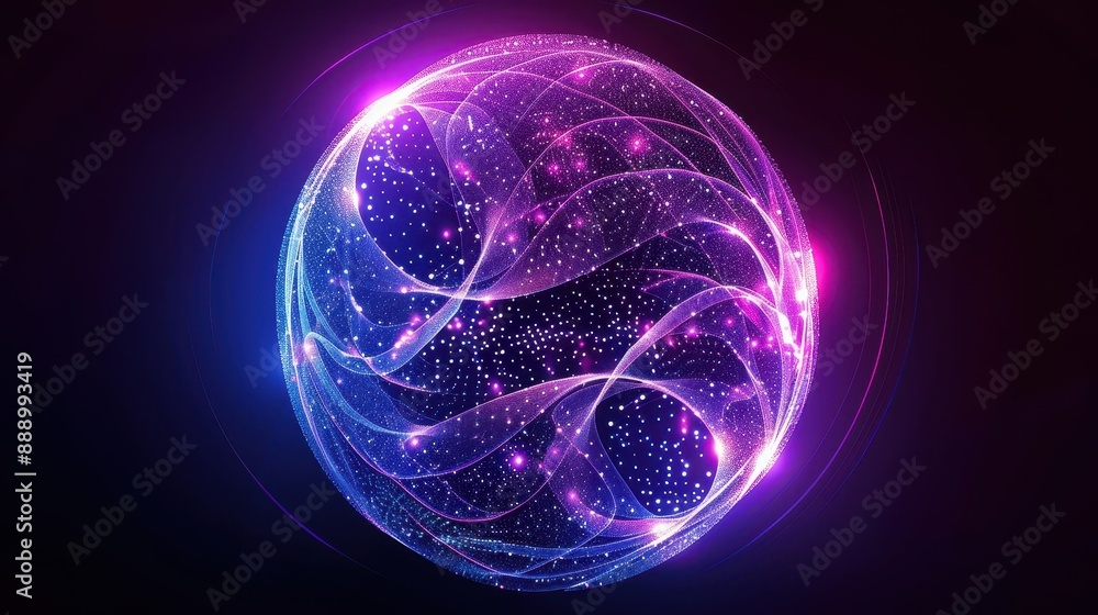 Three different colored spheres with a purple and blue swirl in the middle. The spheres are all different sizes and are surrounded by a lot of sparkles Three different colored spheres with a purple and blue swirl in the middle. The spheres are all different sizes and are surrounded by a lot of sparkles