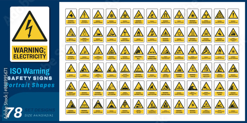 78 set iso warning safety signs v12 size a4,a3,a2,a1	
