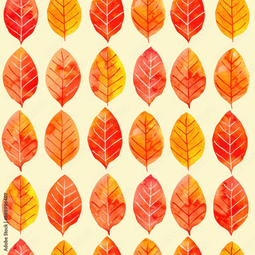 Obraz premium Seamless autumn leaf pattern with vibrant orange and yellow hues on a light background, perfect for seasonal design projects.