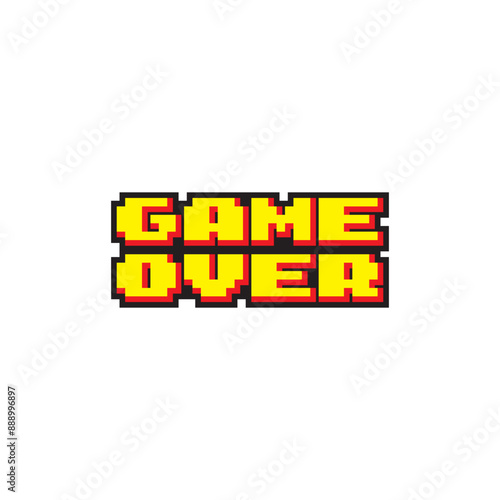 Pixel retro game over, play and score illustration, 3d alphabet.