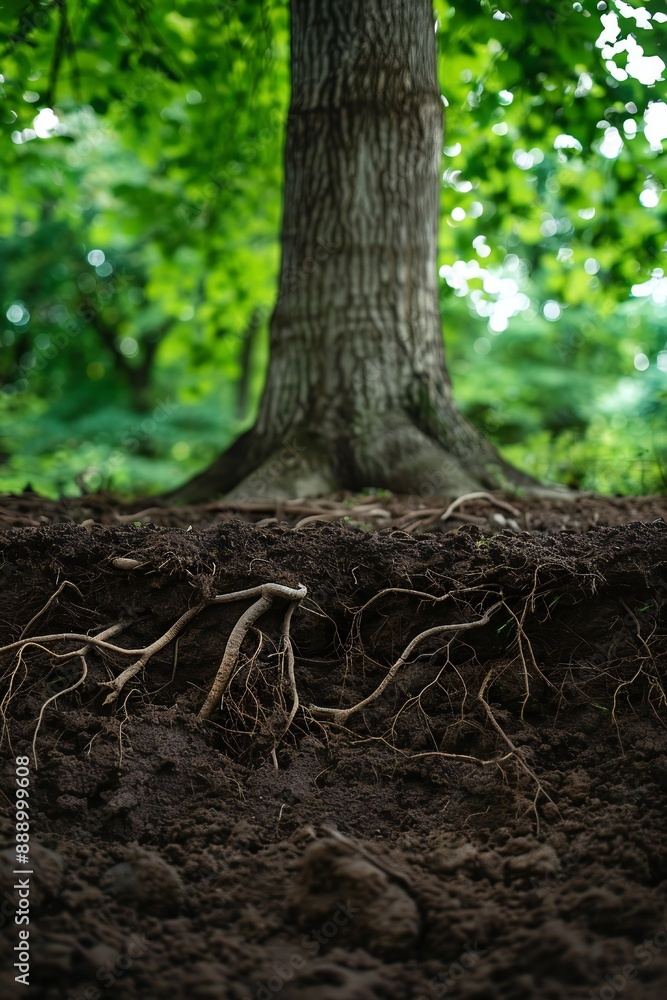 Underground image of tree roots growing in the soil, with empty copy space Generative Ai Underground image of tree roots growing in the soil, with empty copy space Generative Ai