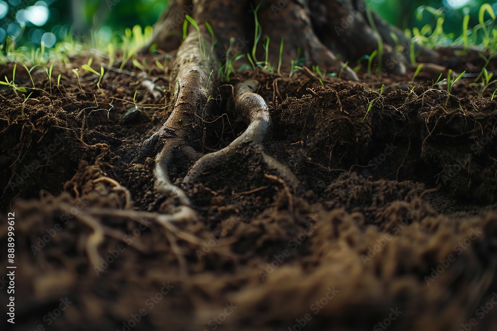 Underground image of tree roots growing in the soil, with empty copy space Generative Ai Underground image of tree roots growing in the soil, with empty copy space Generative Ai