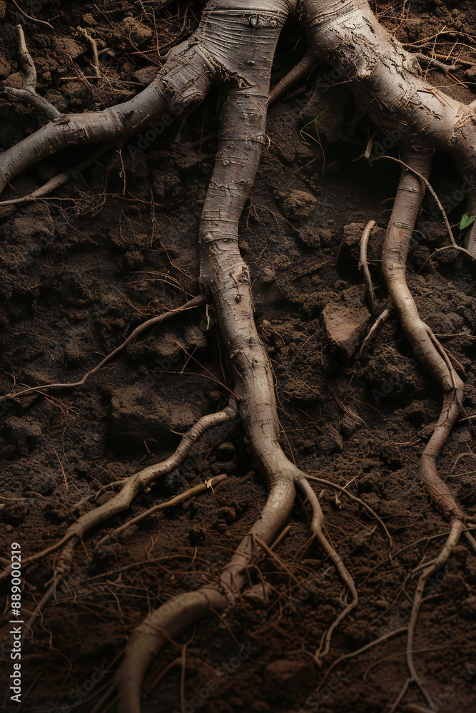 Underground image of tree roots growing in the soil, with empty copy space Generative Ai Underground image of tree roots growing in the soil, with empty copy space Generative Ai