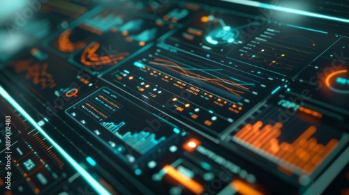 Close-up of a digital dashboard with real-time data analytics and interactive graphs.