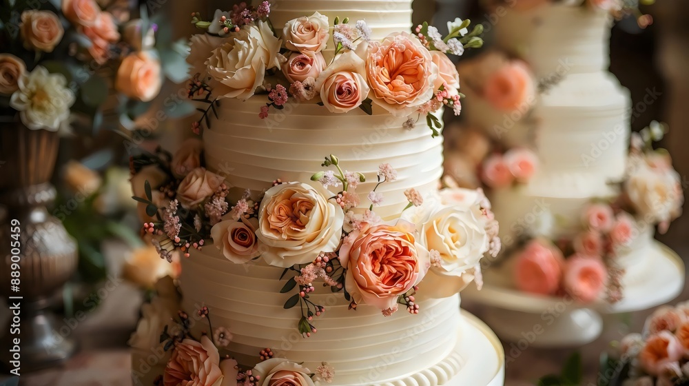 A white cake with pink and orange flowers on it A white cake with pink and orange flowers on it