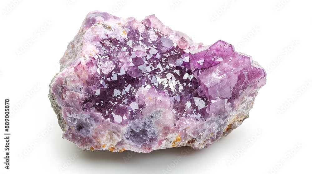 Fototapeta premium Beautiful Lepidolite Mineral Specimen on White Background