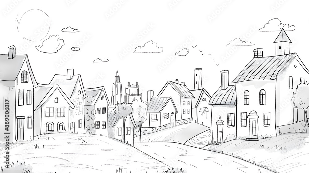 Town: Simple Black Line Sketch Town: Simple Black Line Sketch