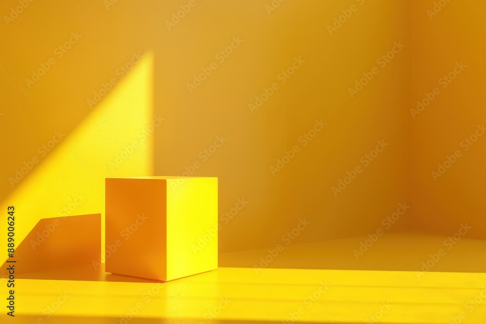 Minimalist Yellow Room with Geometric Box and Soft Light Shadows Minimalist Yellow Room with Geometric Box and Soft Light Shadows