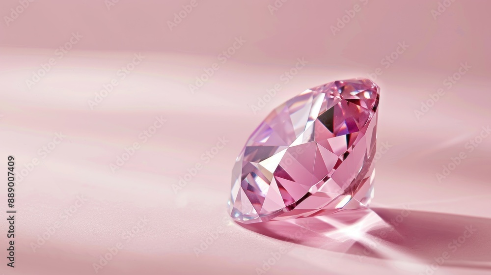 Pink diamond isolated on pink background with soft focus and light pink shadows Pink diamond isolated on pink background with soft focus and light pink shadows