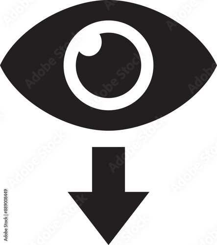 eye down icon. look down icon. preview down arrow icon.
