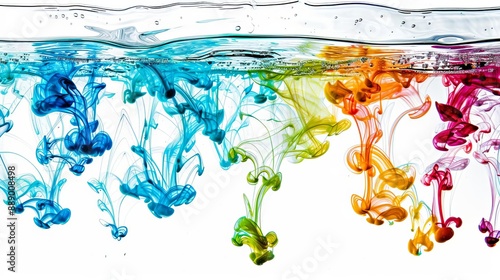 28 Ink flowing in water creating artistic patterns, organic shapes, fluid and dynamic photo