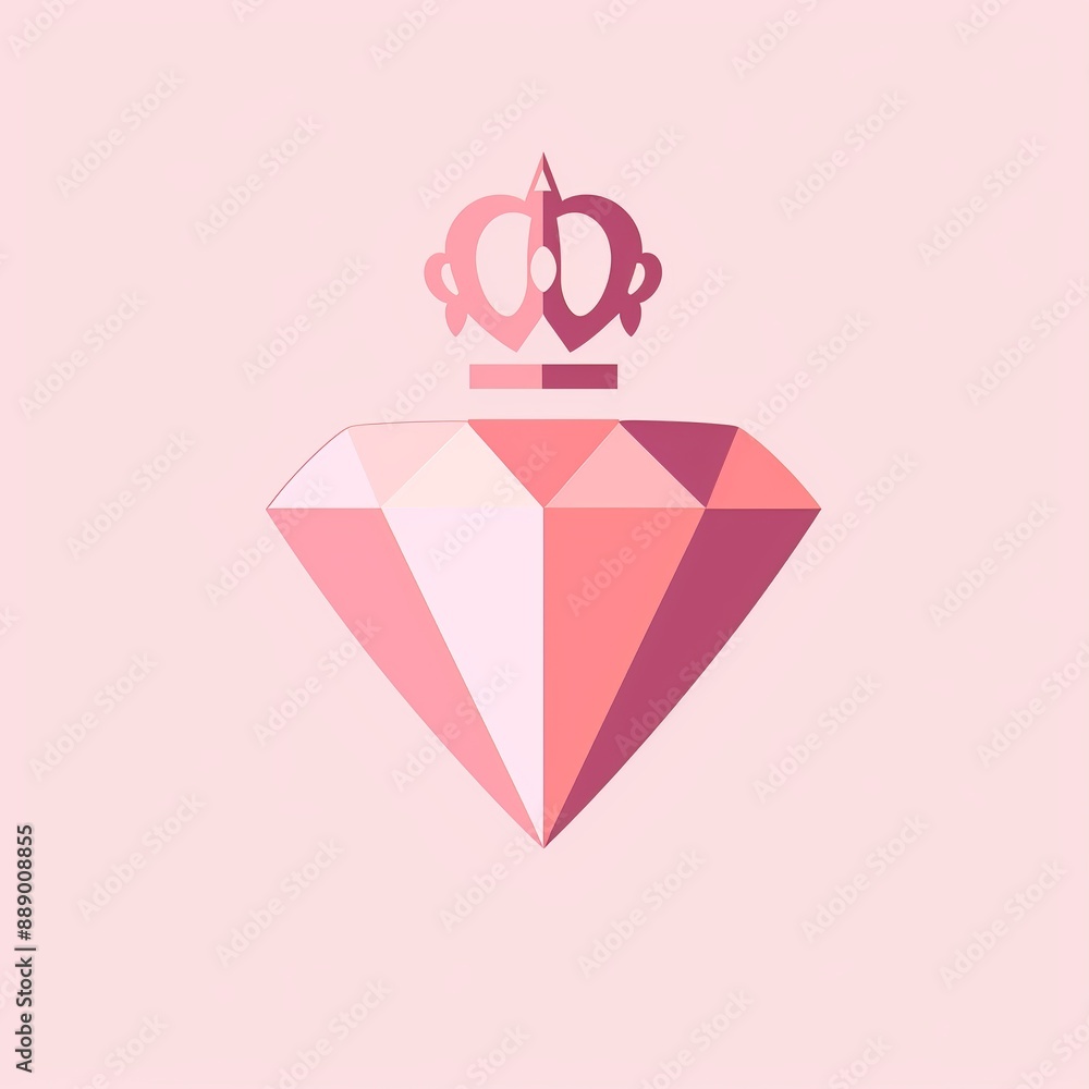 Pink Diamond with Crown Icon Representing Elegance and Royalty Pink Diamond with Crown Icon Representing Elegance and Royalty