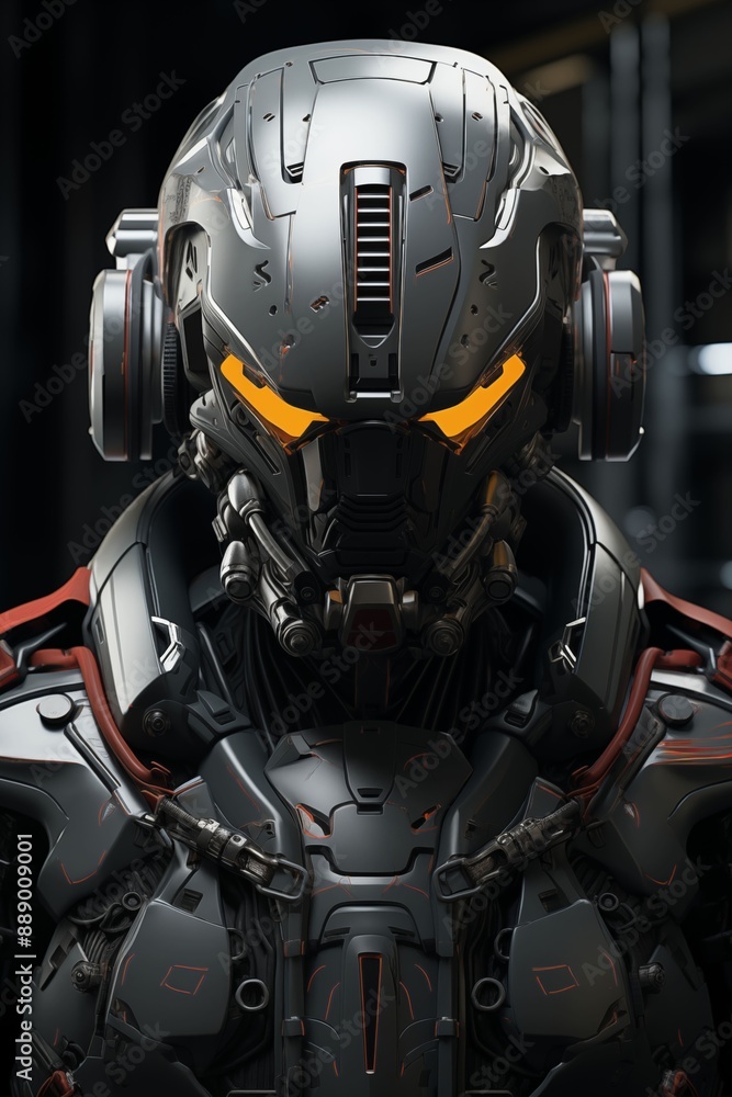 Detailed cybernetic robot portrait with metallic armor. Detailed cybernetic robot portrait with metallic armor.