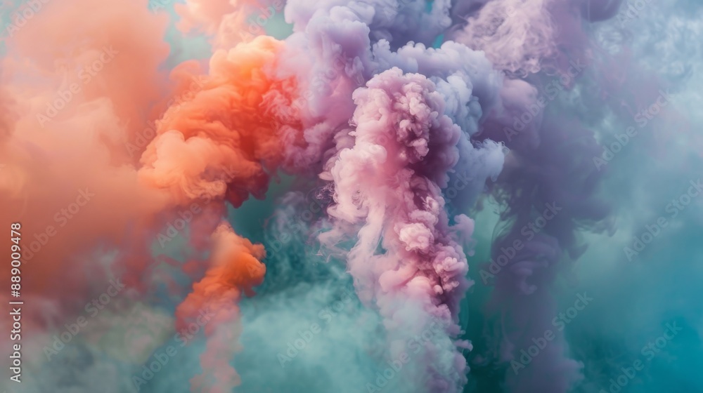 Naklejka premium Close-up of colored smoke dispersing in the wind from a handheld smoke emitter at an art installation.