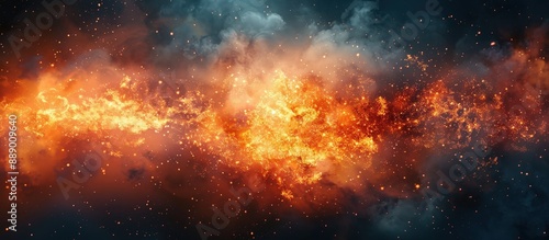 Fiery Explosion in Space with Vibrant Flames and Smoke Against a Dark Background