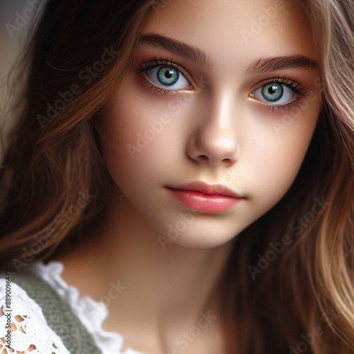 Wallpaper Mural A beautiful young woman with long hair and a blazer, wearing elegant clothes and having colorful eyes. Torontodigital.ca