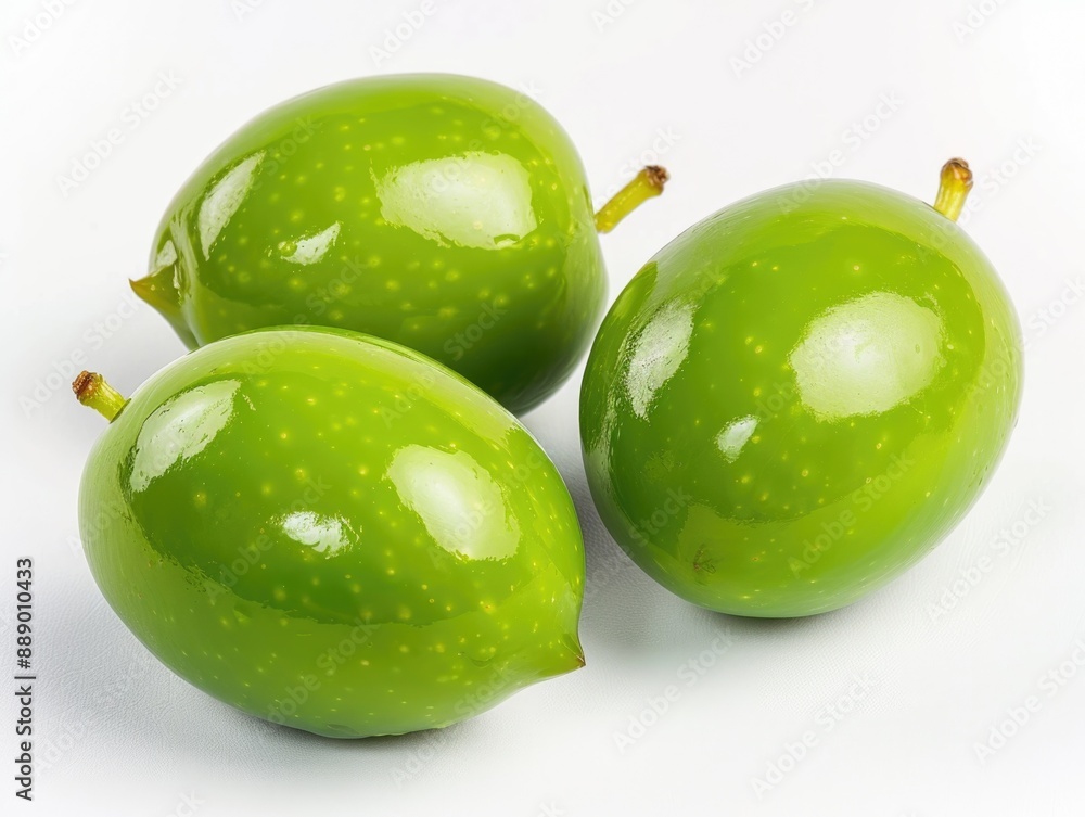 Obraz premium Green Olive Closeup. Isolated Ripe Berry on White Background