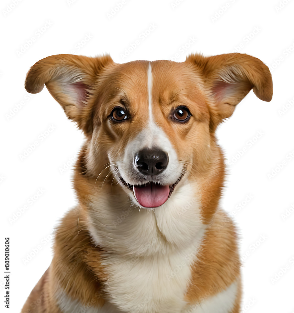 Headshot of an adorable Pembroke Welsh Corgi with a happy expression and tongue out, isolated on a white background. Perfect for pet-related websites, social media posts, or marketing materials. Headshot of an adorable Pembroke Welsh Corgi with a happy expression and tongue out, isolated on a white background. Perfect for pet-related websites, social media posts, or marketing materials.