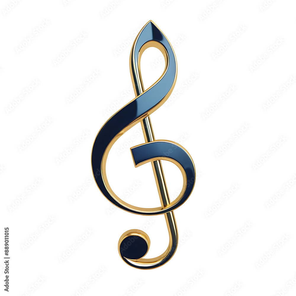 gold and blue treble clef on white background. treble clef 3d gold and blue treble clef on white background. treble clef 3d