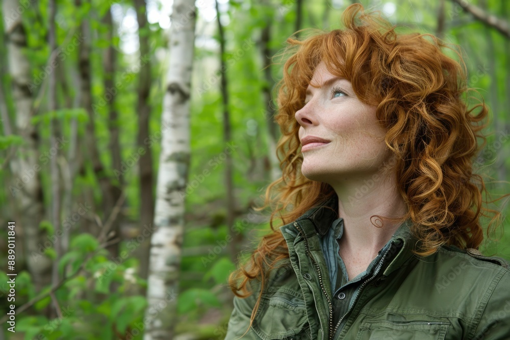 Profile of a relaxed woman breathing fresh air in a green forest Profile of a relaxed woman breathing fresh air in a green forest