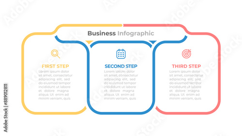 Business creative infographic process chart. Vector layout design with marketing icons and 3 steps or options. Ideal for business presentations and workflow diagrams.