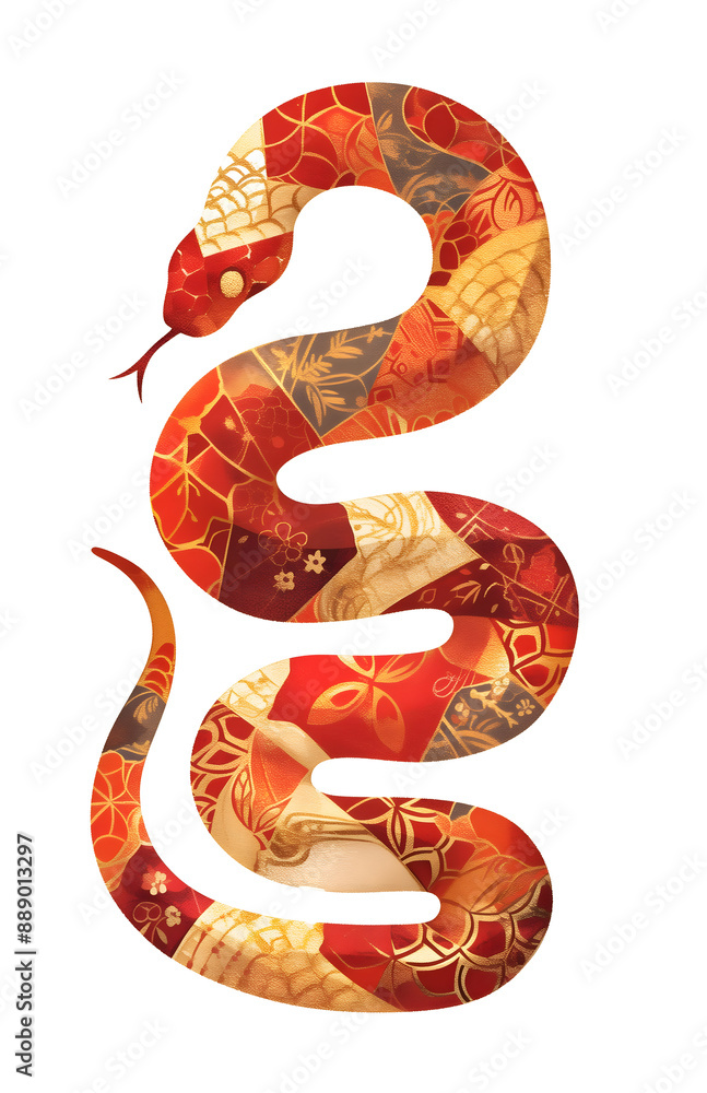 Zodiac Snake animal - symbol sign of Chinese New Year 2025. Red snake with gold abstract pattern skin. Isolated element, clipart illustration. Zodiac Snake animal - symbol sign of Chinese New Year 2025. Red snake with gold abstract pattern skin. Isolated element, clipart illustration.