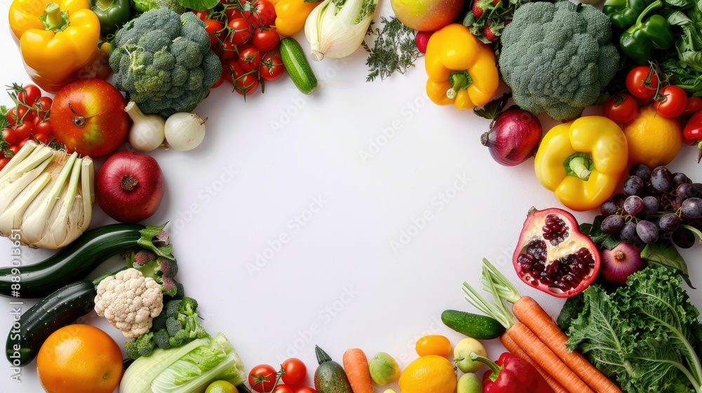 Fresh produce encircling a white background, leaving room for copy Fresh produce encircling a white background, leaving room for copy